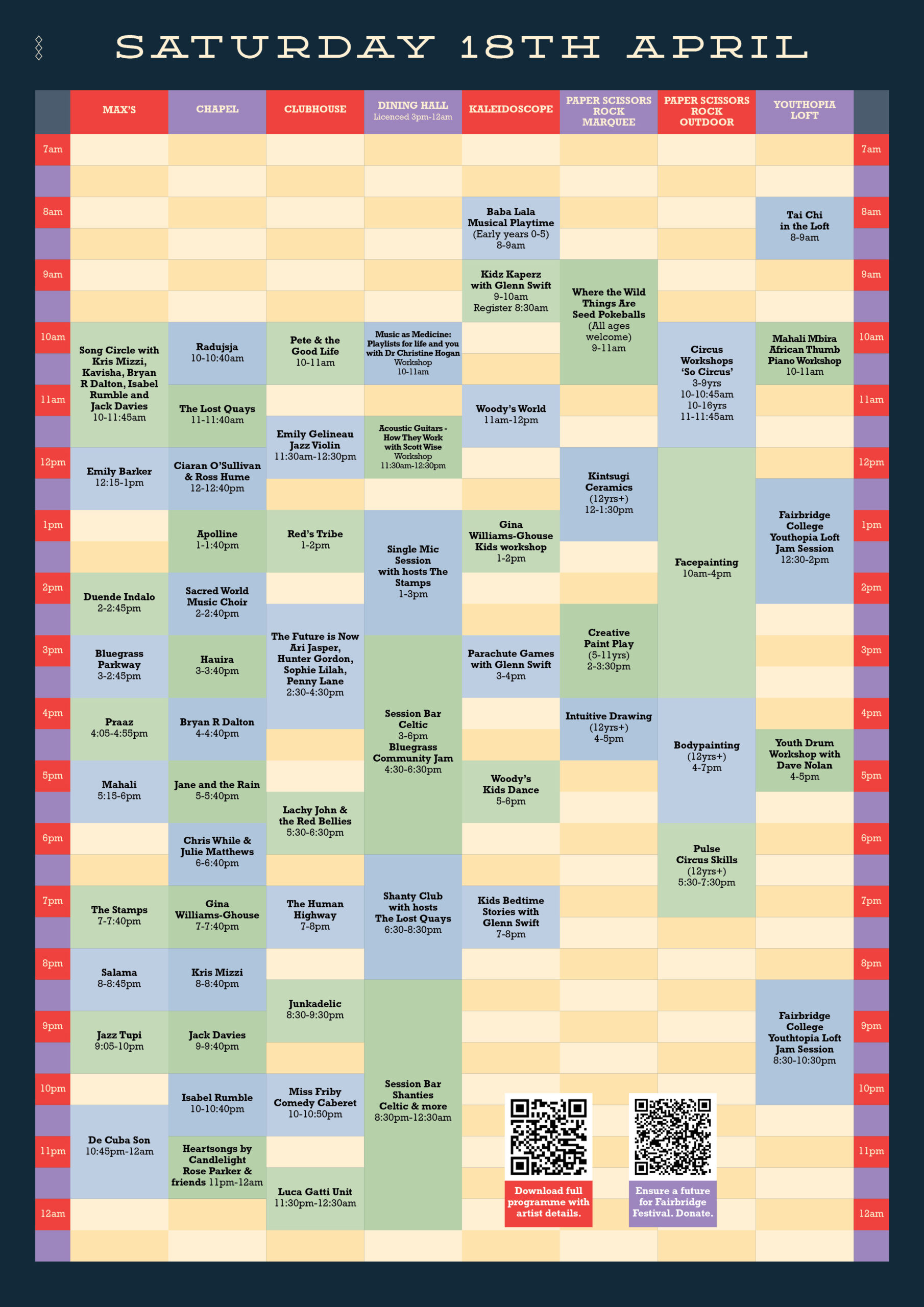Programme schedule - Saturday 18 April